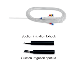 Hook-type endoscopic cannula for irrigation, cautery and suction