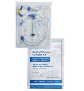 Double or triple lumen central venous catheterizacion system with 2 antibiotics (minocycline and rifampin) neonatal or pedriatic